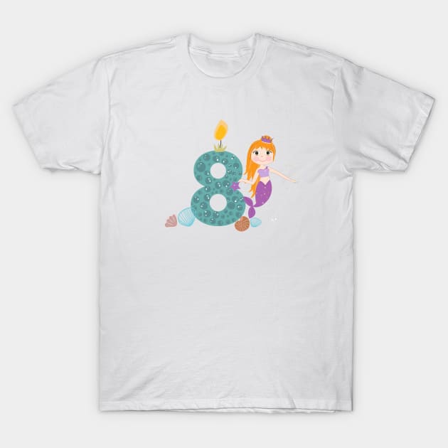 Cute little mermaid eight birthday T-Shirt by GULSENGUNEL